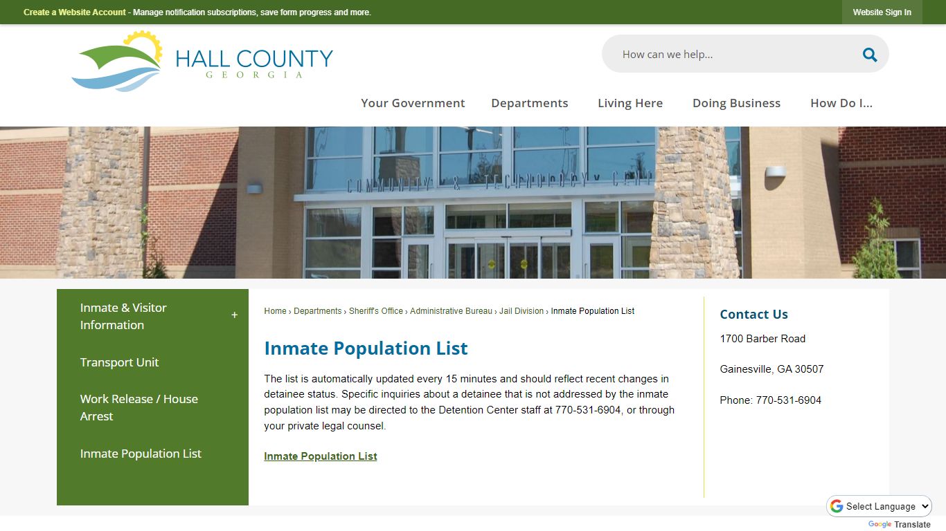Inmate Population List | Hall County, GA - Official Website